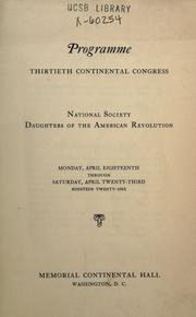 Cover of: Programme: thirtieth continental congress, April 18-23, 1921