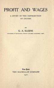 Cover of: Profit and wages by G. A. Kleene