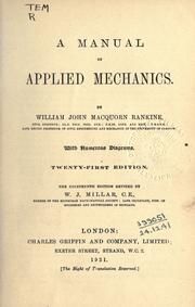 Cover of: A manual of applied mechanics. by William John Macquorn Rankine, William John Macquorn Rankine