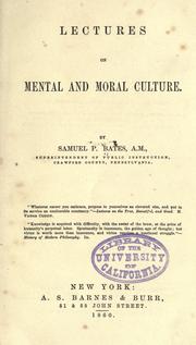 Cover of: Lectures on mental and moral culture.