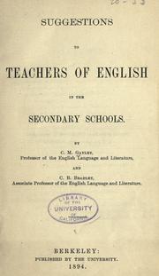 Cover of: Suggestions to teachers of English in the secondary schools.