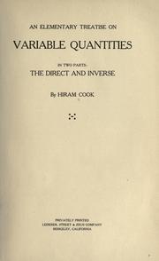 Cover of: An elementary treatise on variable quantities by Hiram Cook