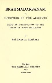 Cover of: Brahmadarsanam: or, Intuition of the absolut