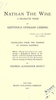 Cover of: Nathan the Wise, a dramatic poem