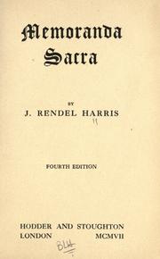 Cover of: Memoranda sacra. by J. Rendel Harris