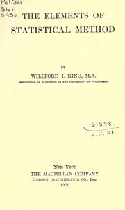 Cover of: The elements of statistical method. by Willford Isbell King