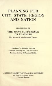 Cover of: Planning for city, state, region, and nation by Joint Conference on Planning.