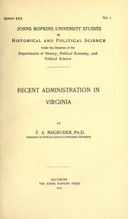 Cover of: Recent administration in Virginia.