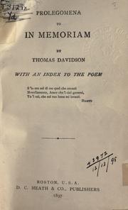 Cover of: Prolegomena to In memoriam.: With an index to the poem.