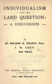 Cover of: Individualism and the land question: a discussion.