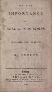 Cover of: Of the importance of religious opinions. by Jacques Necker