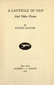 Cover of: A canticle of pan and other poems by Witter Bynner