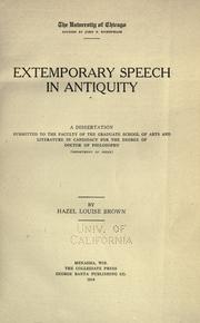 Cover of: Extemporary speech in antiquity by Hazel Louise Brown