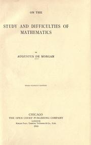 Cover of: On the study and difficulties of mathematics by Augustus De Morgan, Augustus De Morgan