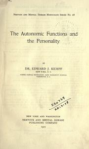 Cover of: The autonomic functions and the personality. by Edward J. Kempf