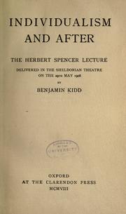 Cover of: Individualism and after by Benjamin Kidd