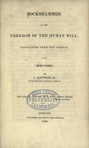Cover of: Bockshammer, On the freedom of the will