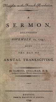 Cover of: Thoughts on the French Revolution.: A sermon, delivered November 20, 1794: being the day of annual thanksgiving.
