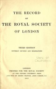 Cover of: The record of the Royal Society of London. by Royal Society (Great Britain)