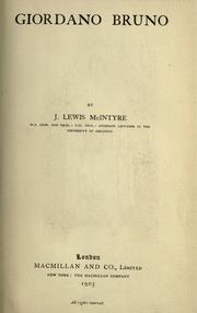 Cover of: Giordano Bruno by J. Lewis McIntyre, McIntyre J. Lewis, J. Lewis McIntyre