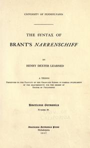 The syntax of Brant's Narrenschiff by Henry Dexter Learned