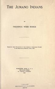The Jumano Indians by Frederick Webb Hodge