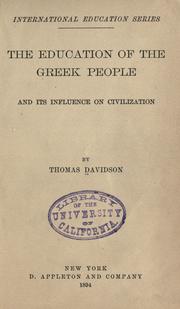 Cover of: The education of the Greek people and its influence on civilization by Thomas Davidson