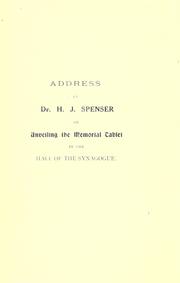 Addresses delivered at the East London Synagogue, Stepney by Harry Joseph Spenser