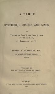 Cover of: A table of hyperbolic cosines and sines by Thomas Blakesley