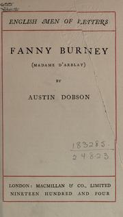 Cover of: Fanny Burney (Madame D'Arblay) by Austin Dobson