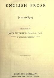 Cover of: English prose (1137-1890) by John Matthews Manly