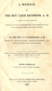 Cover of: A memoir of the Rev. Legh Richmond ... by T. S. Grimshawe