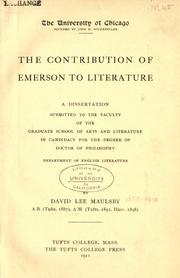 Cover of: contribution of Emerson to literature