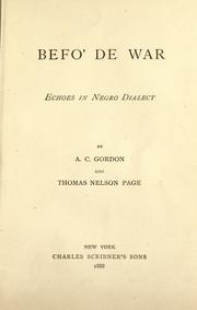 Cover of: Befo' de war: echoes in Negro dialect