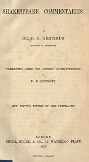 Cover of: Shakespeare commentaries by Gervinus, Georg Gottfried