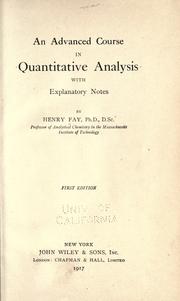 An advanced course in quantitative analysis by Henry Fay