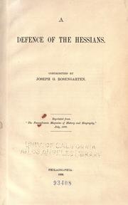 Cover of: Defence of the Hessians by J. G. Rosengarten