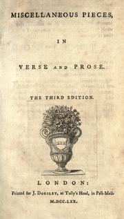Cover of: Miscellaneous pieces, in verse and prose.