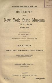 Cover of: Memorial of life and entomologic work of Joseph Albert Lintner, state entomologist, 1874-98 by Felt, Ephraim Porter