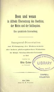 Cover of: Beon und wesan in Alfreds übersetzung des Boethius, der Metra und der Soliloquien. by Otto Exter