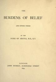 Cover of: burdens of belief: and other poems