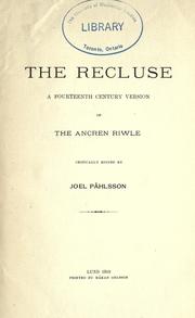 Cover of: The recluse by critically edited by Joel Pahlsson.