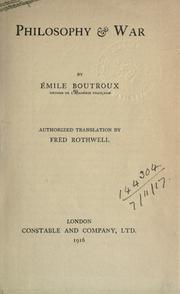 Cover of: Philosophy & war by Emile Boutroux