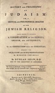 Cover of: The history and philosophy of Judaism by Duncan Shaw