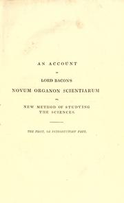 Cover of: An account of Lord Bacon's Novum organon scientiarum.