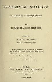 Cover of: Experimental psychology by Edward Bradford Titchener, Edward Bradford Titchener