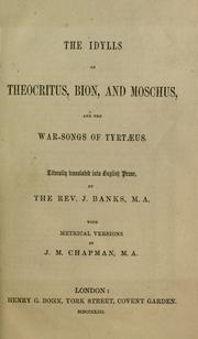 Cover of: The idylls of Theocritus, Bion, and Moschus by Theocritus