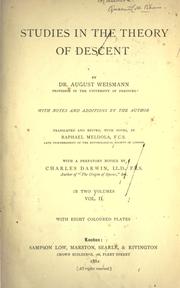 Cover of: Studies in the theory of descent. by August Weismann, August Weismann