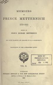 Cover of: Memoirs of Prince Metternich ... by Klemens von Metternich