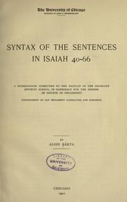 Syntax of the sentences in Isaiah, 40-66 .. by Alois Bárta